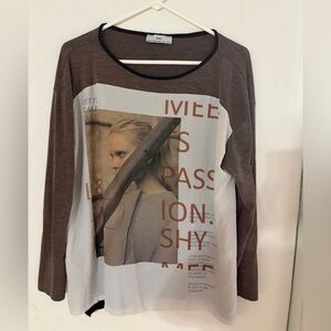 Zara Brown and White Graphic Long Sleeve Tee